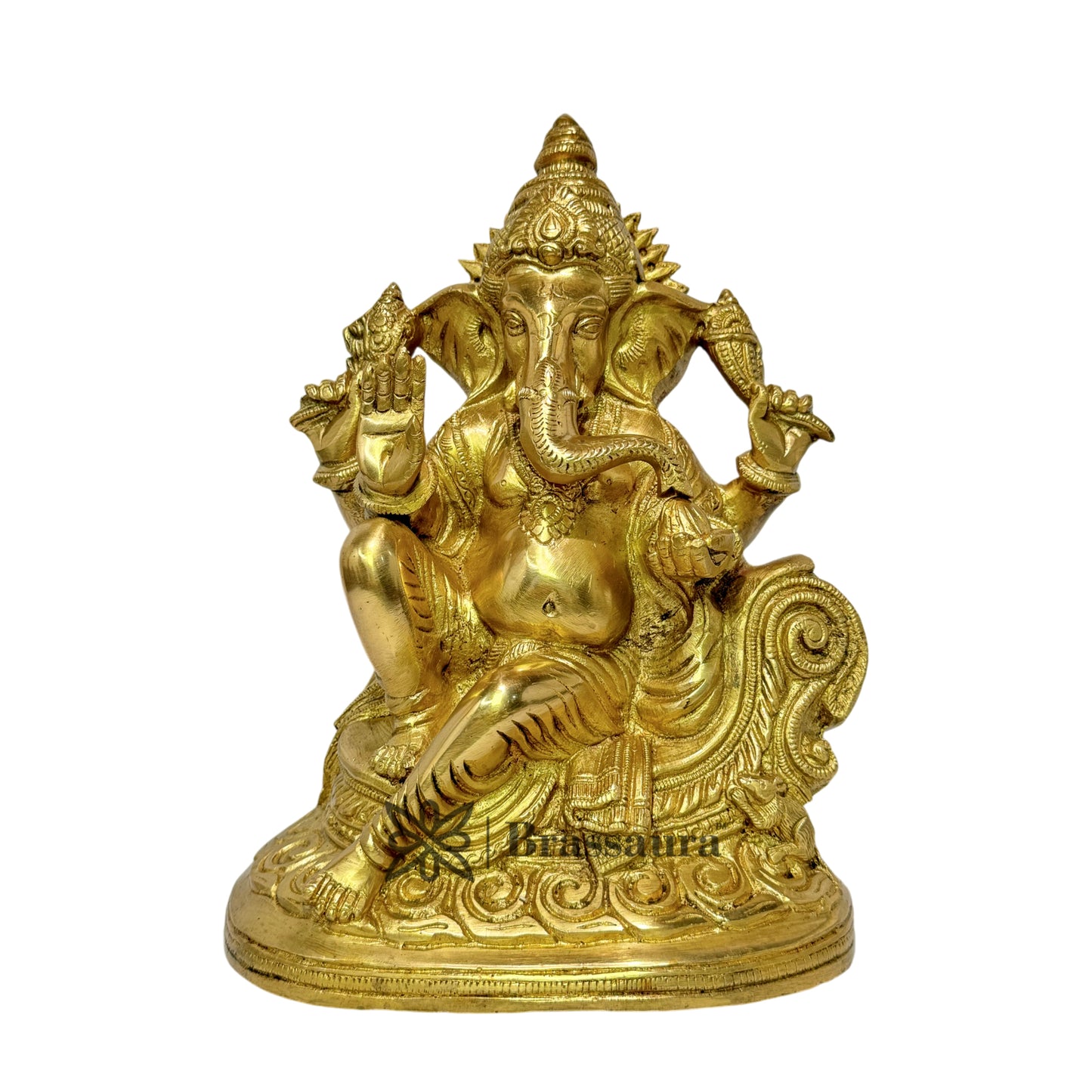 Brassaura™ Brass Chowki Ganesha Statue – Height 13.78 inches & Weight 4.6 kgs | Traditional Ganpati Murti for Home & Pooja Room