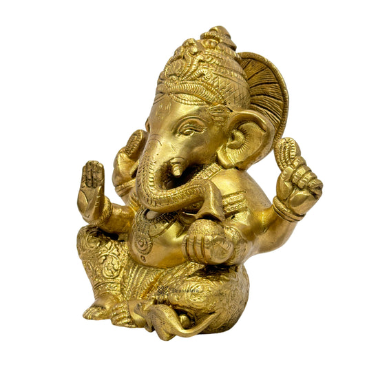 Brassaura™ Brass Golden Ganesha Statue – Height 9.84 inches & Weight 2.1 kgs | Traditional Ganpati Murti for Home & Pooja Room
