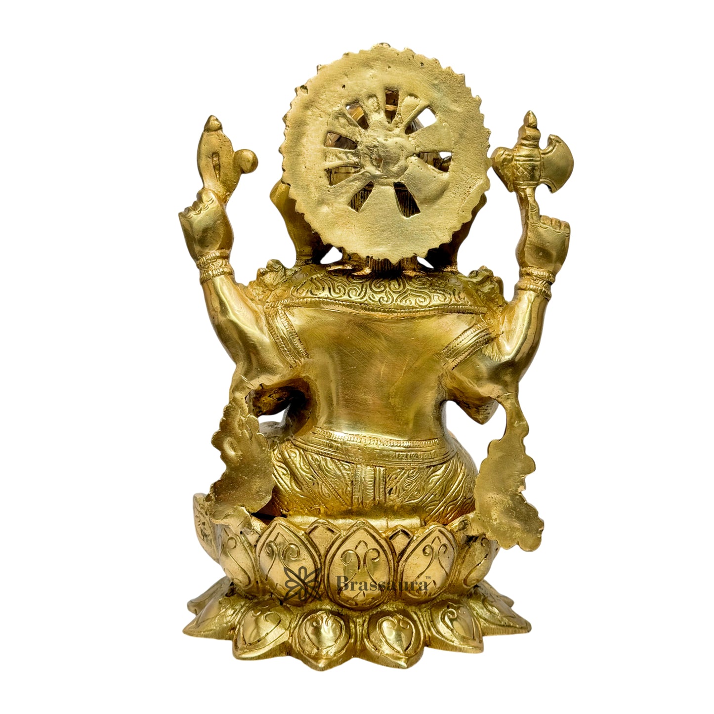 Brassaura™ Brass Lotus Ganesha Statue – Height 13.78 inches & Weight 6.3 kgs | Traditional Ganpati Murti for Home & Pooja Room
