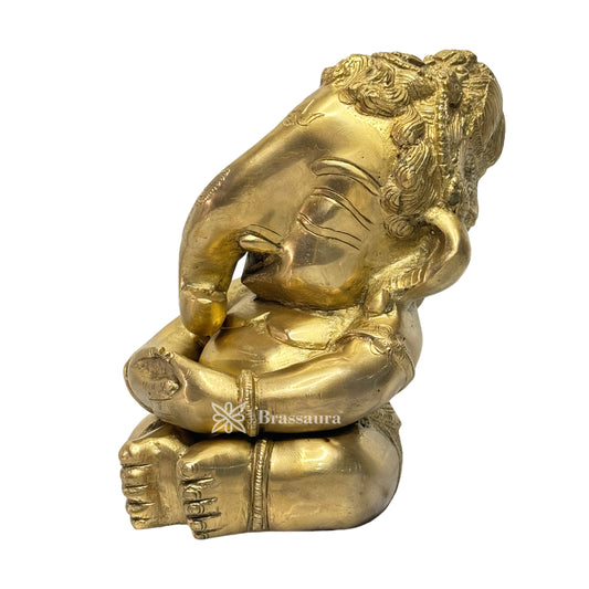 Brassaura™ Brass Golden Ganesha Statue – Height 8.66 inches & Weight 5 kgs | Traditional Ganpati Murti for Home & Pooja Room