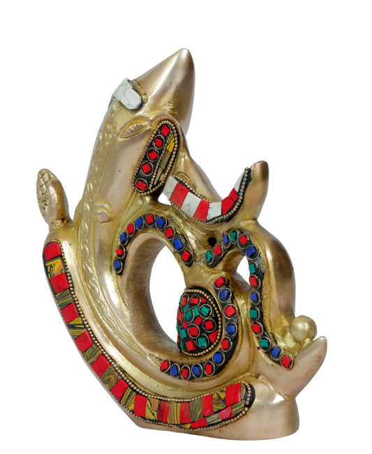 BrassAura Brass Stone Work Ganesha Brass god Idols home and décor gifts item