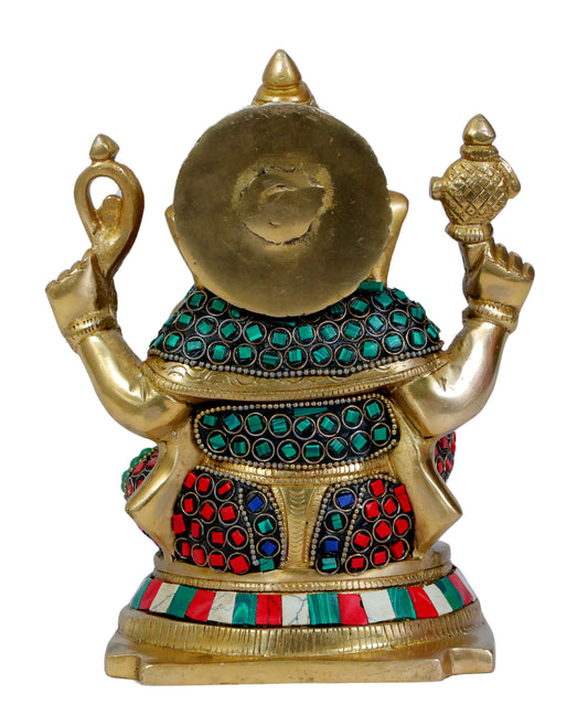 BrassAura Brass Stone Work Ganesha Brass god Idols home and décor gifts item