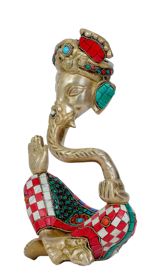 BrassAura Brass Stone Work Ganesha Brass god Idols home and décor gifts item