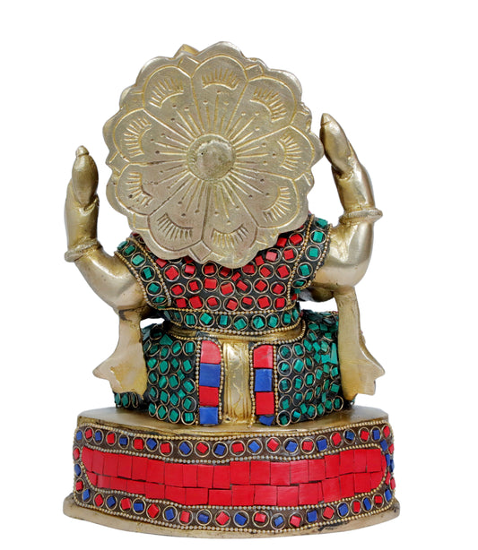 BrassAura Brass Stone Work Ganesha Brass god Idols home and décor gifts item
