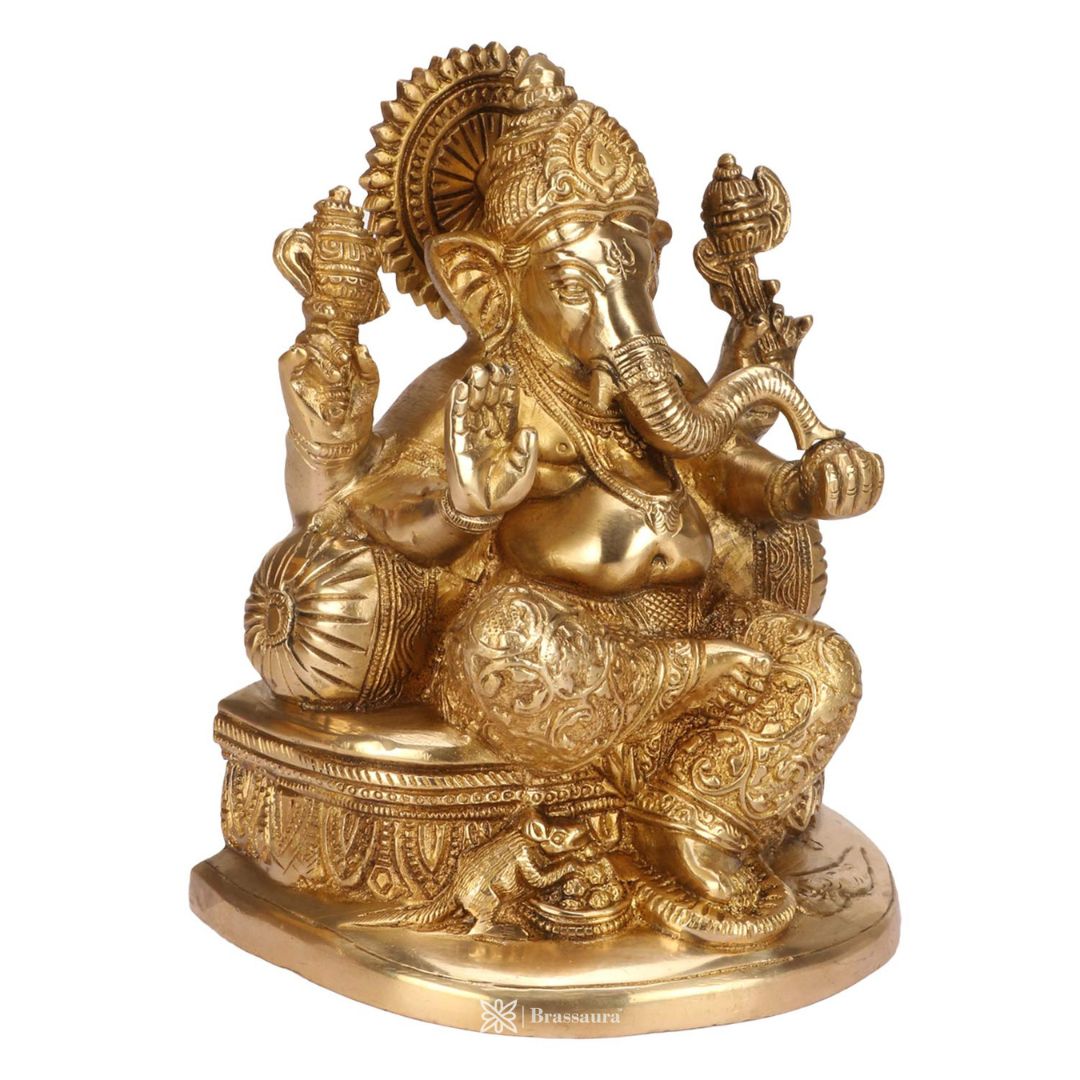 Brassaura™ Brass Golden Ganesha Murti – Height 8.66 inches | Weight 2.9 kgs