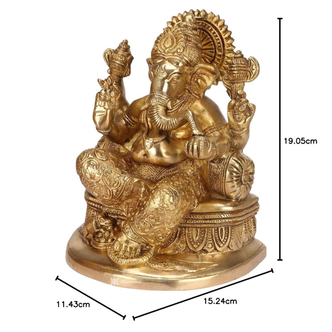 Brassaura™ Brass Golden Ganesha Murti – Height 8.66 inches | Weight 2.9 kgs