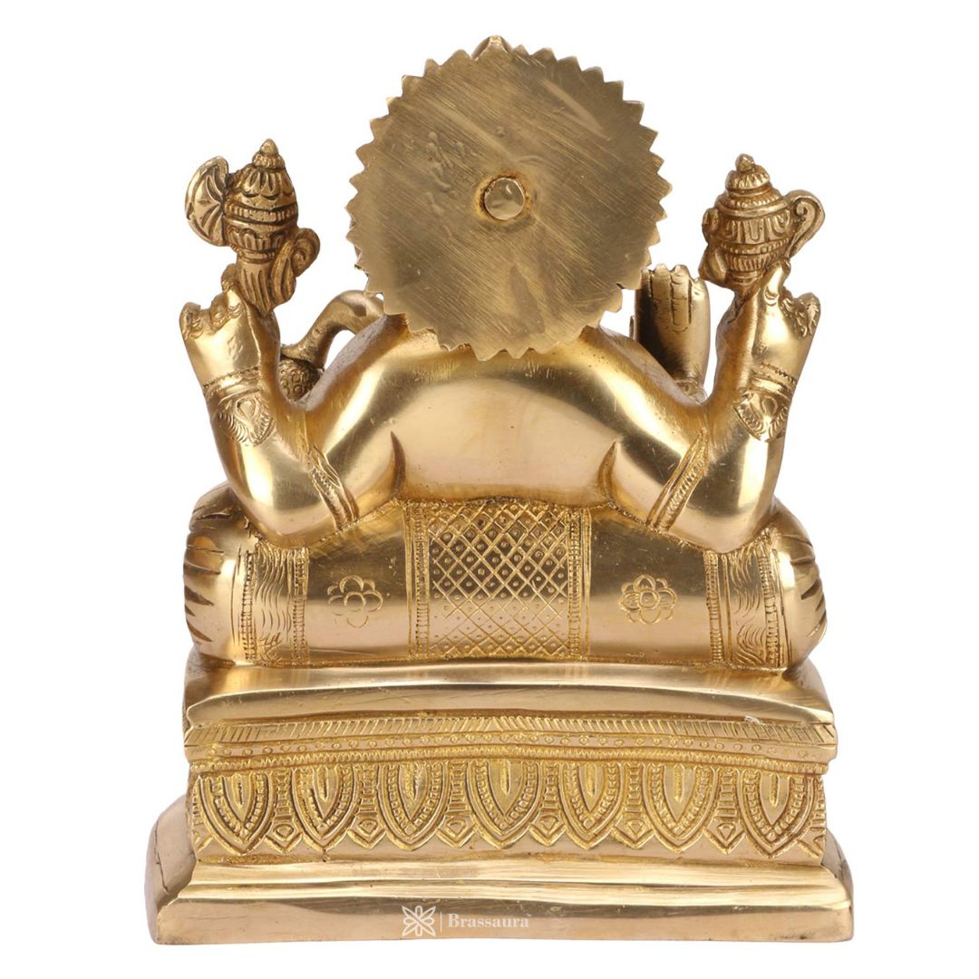 Brassaura™ Brass Golden Ganesha Murti – Height 8.66 inches | Weight 2.9 kgs