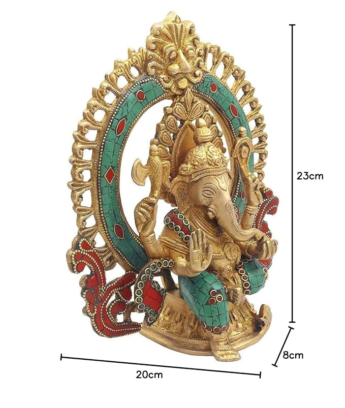 Brass Ring Ganesha Statue For Home Decor Weight 2.5 Kg And Height 25 Cm