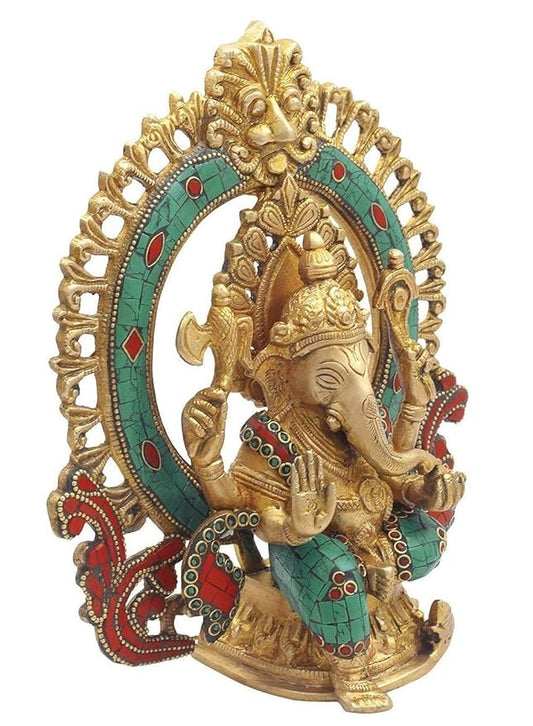 Brass Ring Ganesha Statue For Home Decor Weight 2.5 Kg And Height 25 Cm