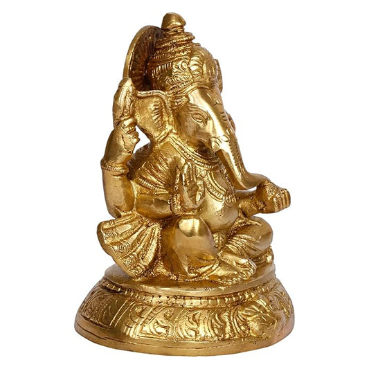 Brassaura™ Brass Gold Ganesha Murti – Height 5.91 inches & Weight 1.25 kgs | Traditional Ganpati Murti for Home & Pooja Room