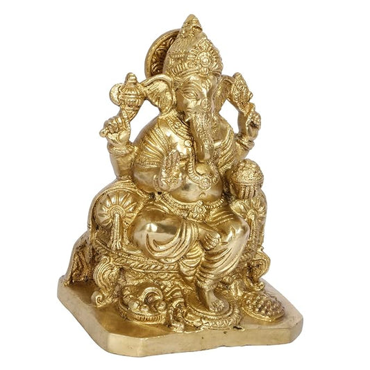 Brassaura™ Brass Gem Stone Work Ganesha Murti – Height 8.27 inches & Weight 1.9 kgs | Traditional Ganpati Murti for Home & Pooja Room