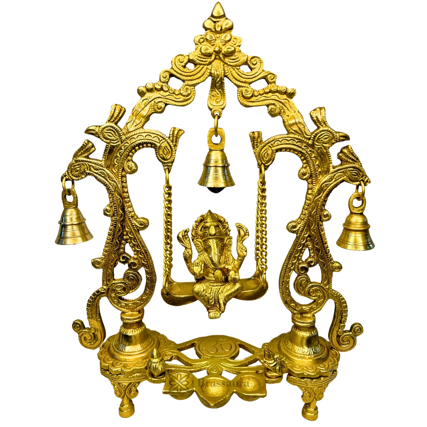 Brassaura™ Brass Ganesha Jhula Murti – Height 14.57 inches & Weight 2.5 kgs | Traditional Ganpati Murti for Home & Pooja Room
