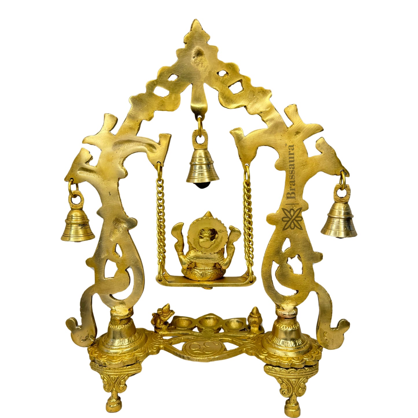 Brassaura™ Brass Ganesha Jhula Murti – Height 14.57 inches & Weight 2.5 kgs | Traditional Ganpati Murti for Home & Pooja Room