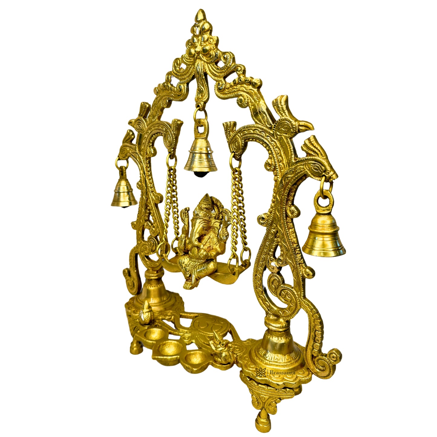 Brassaura™ Brass Ganesha Jhula Murti – Height 14.57 inches & Weight 2.5 kgs | Traditional Ganpati Murti for Home & Pooja Room