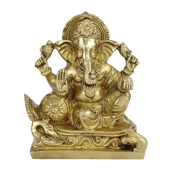 Brassaura™ Brass Ganesha Murti for Home and Decor Weight 1.35 Kg Height 17 cm