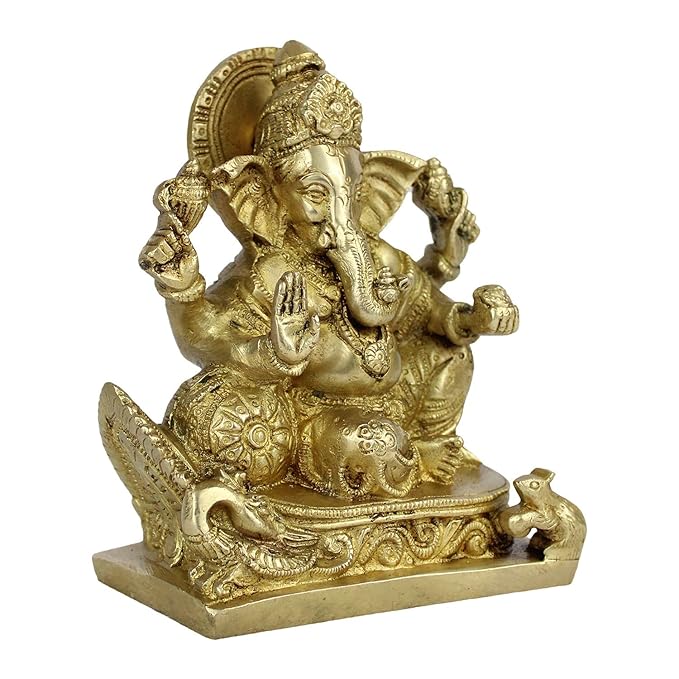 Brassaura™ Brass Ganesha Murti for Home and Decor Weight 1.35 Kg Height 17 cm