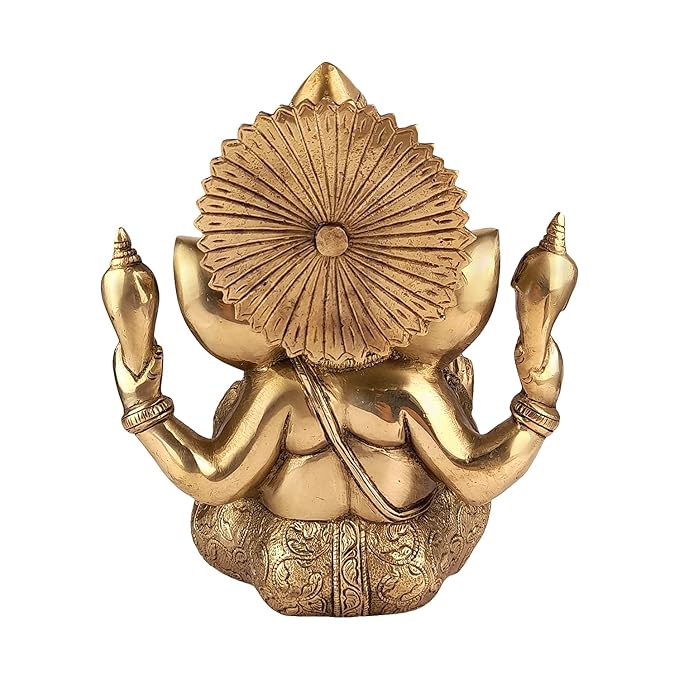 Brassaura™ Brass Taj Ganesha Statue – Height 5.9 inches & Weight 3.8 kgs | Ganpati Idol for Temple & Home Decor