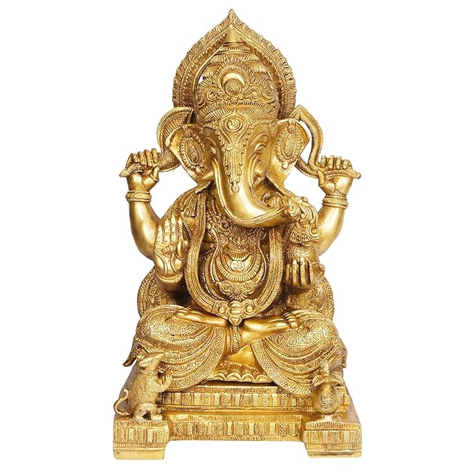 Brassaura™ Brass Ganesha Murti – Height 8.2 inches & Weight 17 kgs | Traditional Ganpati Idol for Home & Pooja Room