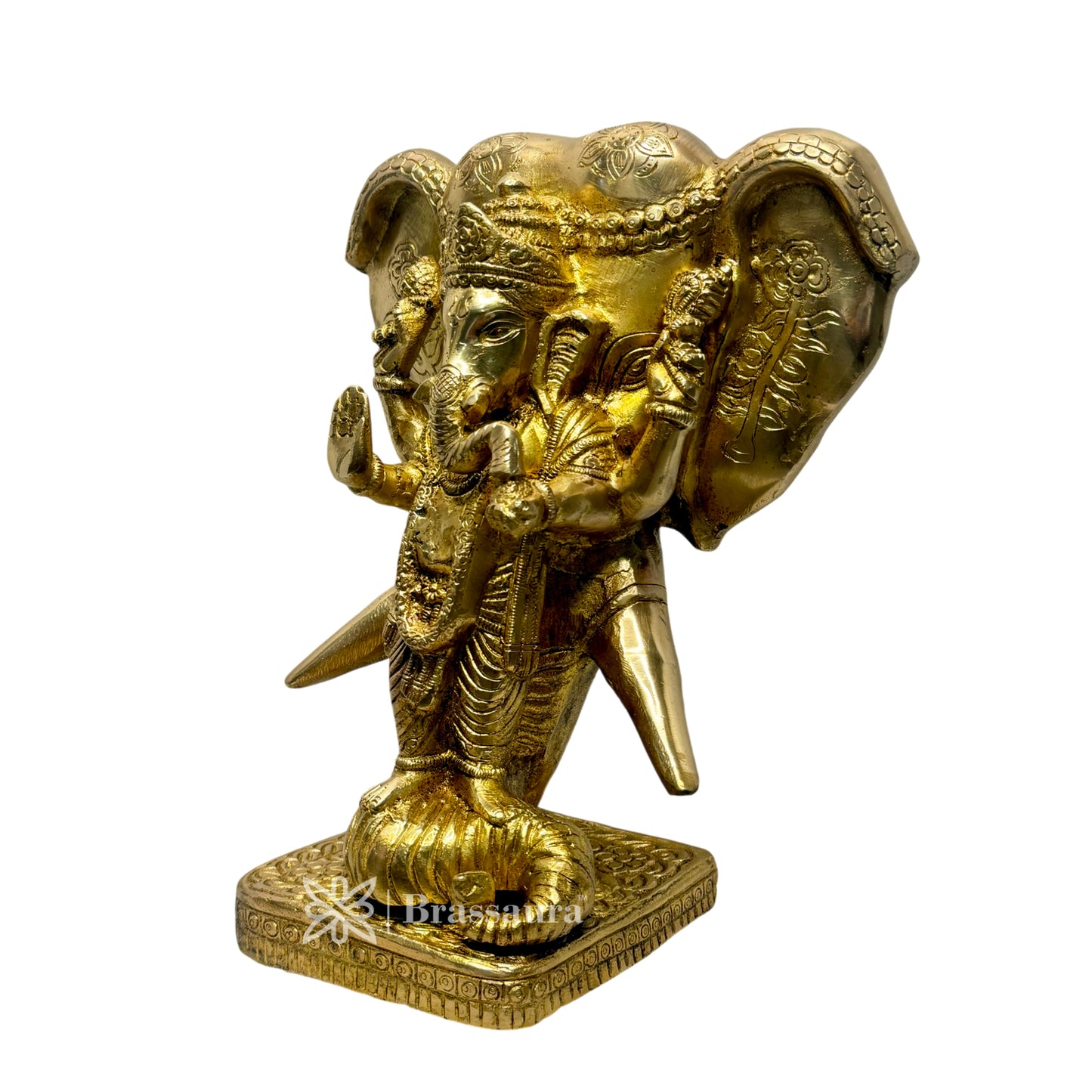 Brassaura™ Brass Ganesha with Warrior Elephant Idol – Height 11.4 inches & Weight 7.9 kgs | Ganpati Murti for Pooja & Home Décor