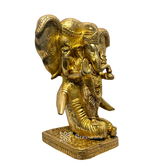 Brassaura™ Brass Ganesha with Warrior Elephant Idol – Height 11.4 inches & Weight 7.9 kgs | Ganpati Murti for Pooja & Home Décor