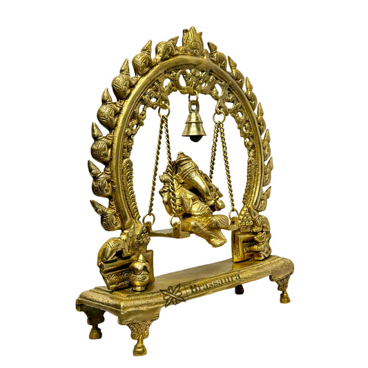 Brassaura™ Brass Ganesha Jhula Murti – Height 14.6 inches & Weight 5.2 kgs | Ganpati Swing Idol for Pooja & Home Décor