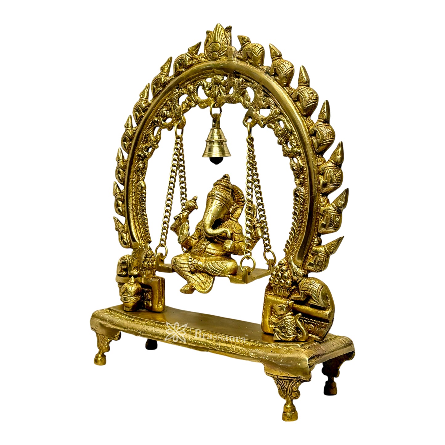 Brassaura™ Brass Ganesha Jhula Murti – Height 14.6 inches & Weight 5.2 kgs | Ganpati Swing Idol for Pooja & Home Décor