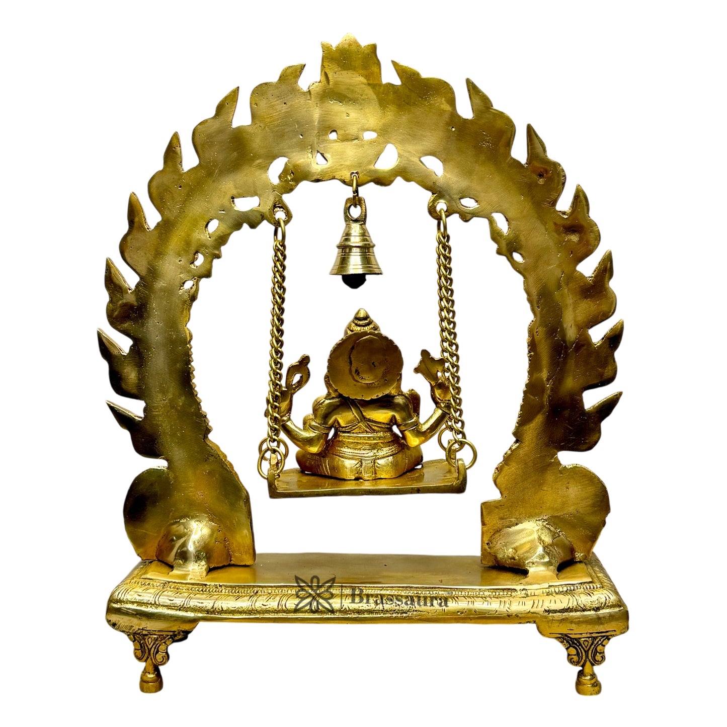 Brassaura™ Brass Ganesha Jhula Murti – Height 14.6 inches & Weight 5.2 kgs | Ganpati Swing Idol for Pooja & Home Décor