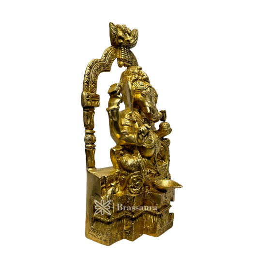 Brassaura™ Brass Ganesha Ring Idol – Height 14.2 inches & Weight 7.35 kgs | Ganpati Diya Murti for Pooja & Home Décor