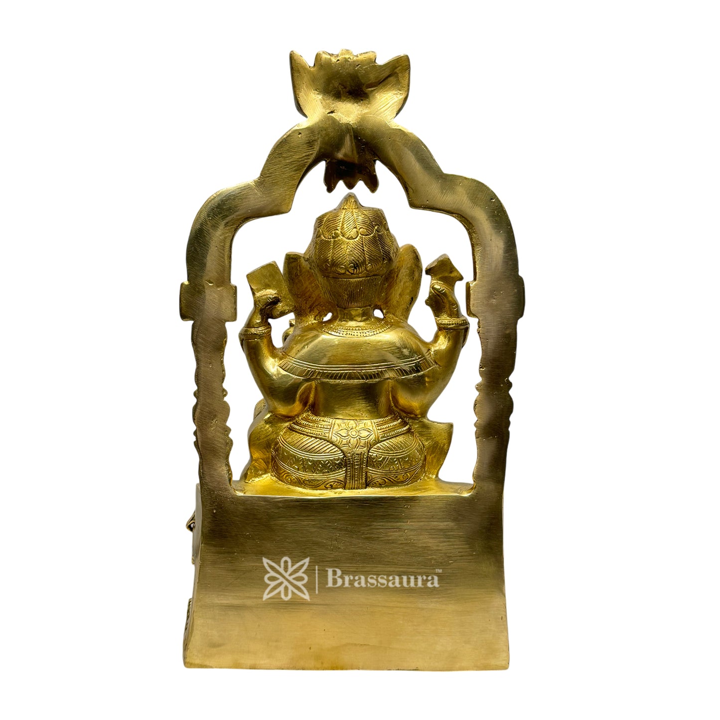 Brassaura™ Brass Ganesha Ring Idol – Height 14.2 inches & Weight 7.35 kgs | Ganpati Diya Murti for Pooja & Home Décor