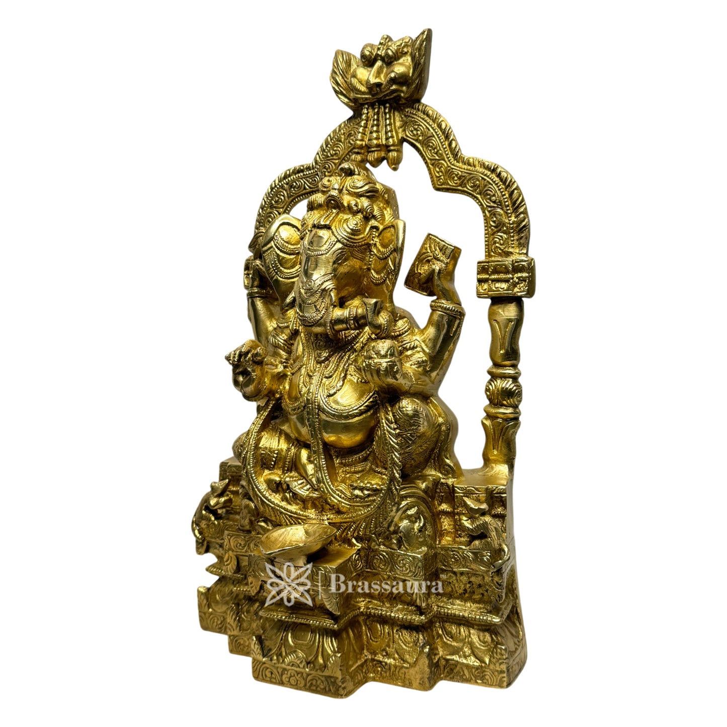 Brassaura™ Brass Ganesha Ring Idol – Height 14.2 inches & Weight 7.35 kgs | Ganpati Diya Murti for Pooja & Home Décor