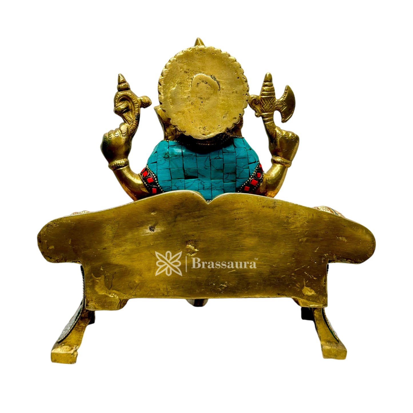 Brassaura™ Brass Multi Gem Stone Work Ganesha Murti – Height 9.4 inches & Weight 5.7 kgs | Ganpati Idol for Pooja & Home Décor
