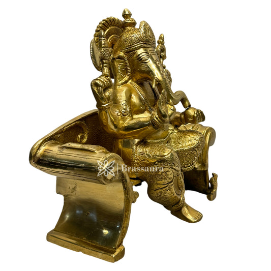 Brassaura™ Brass Ganesha Murti – Height 9.4 inches & Weight 5.35 kgs | Large Ganpati Statue for Pooja & Home Décor