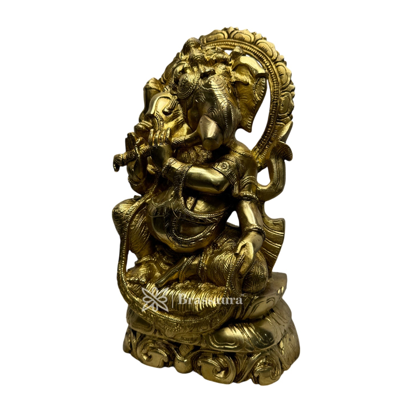 Brassaura™ Brass Flute Ganesha Murti – Height 12.6 inches & Weight 7.4 kgs | Ganpati Playing Flute Idol for Pooja & Home Décor