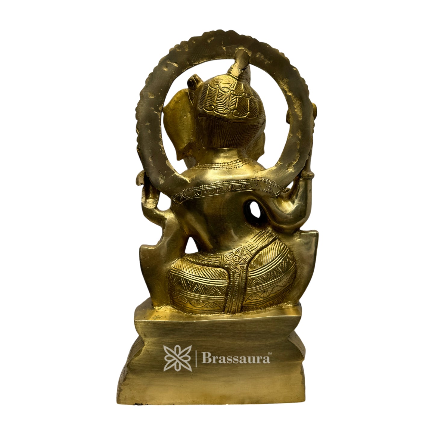 Brassaura™ Brass Flute Ganesha Murti – Height 12.6 inches & Weight 7.4 kgs | Ganpati Playing Flute Idol for Pooja & Home Décor