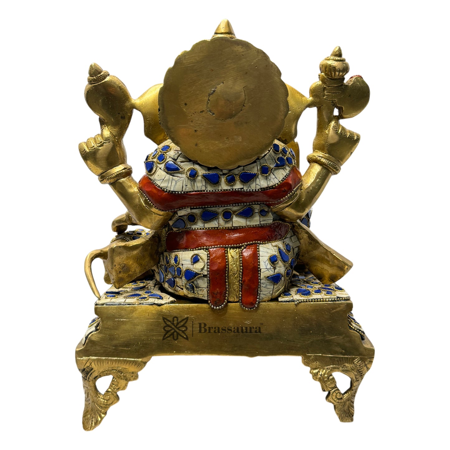 Brassaura™ Brass Gem Stone Work Fruit Ganesha Idol Home Decor Home Weight 7.45 Kg Height 29 cm