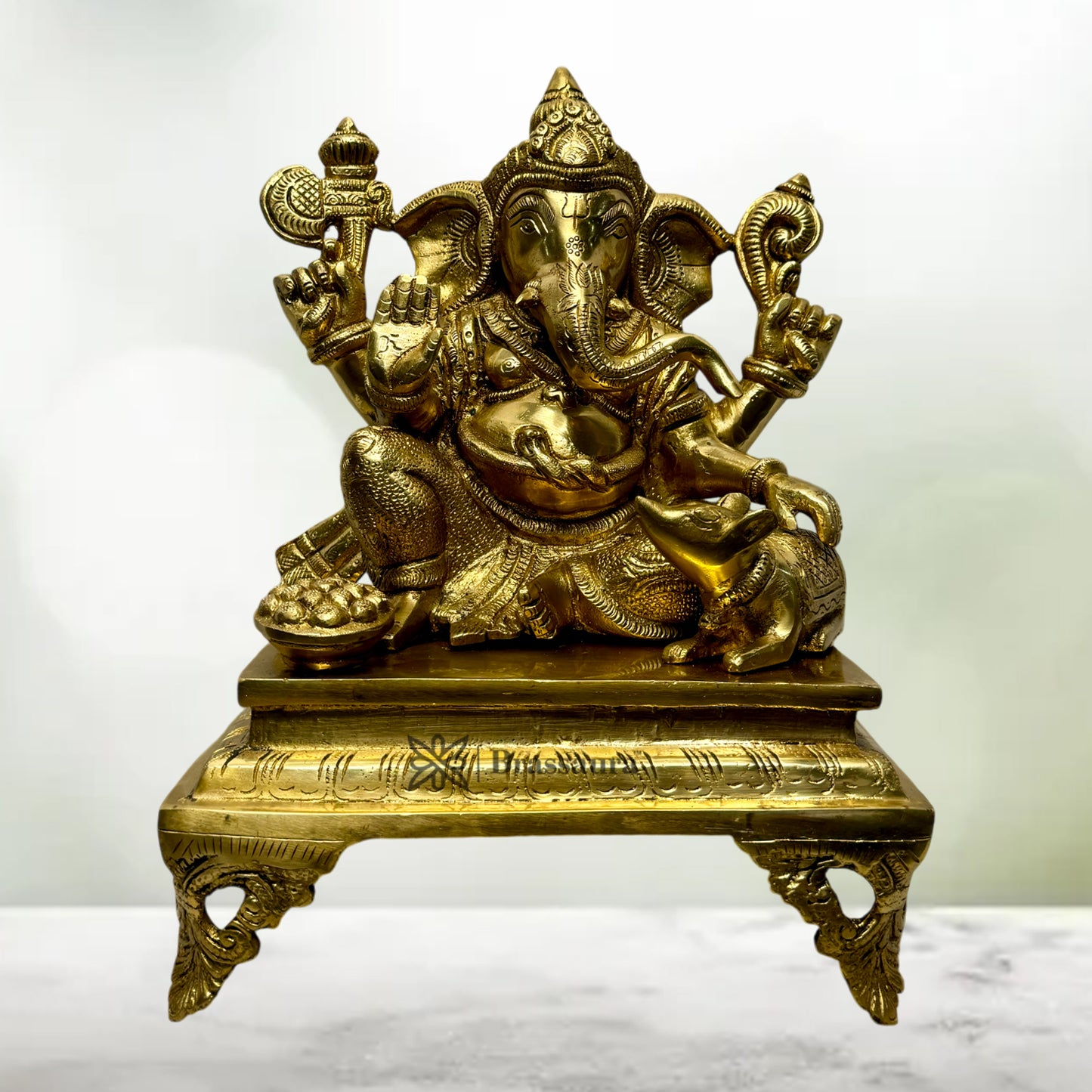 Brassaura™ Brass Fruit Ganesha Idol – Height 11.4 inches & Weight 7.2 kgs | Phal Ganpati Statue for Pooja & Home Décor