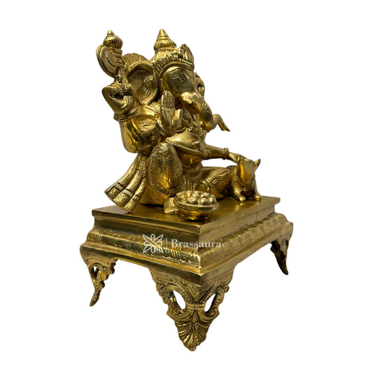 Brassaura™ Brass Fruit Ganesha Idol – Height 11.4 inches & Weight 7.2 kgs | Phal Ganpati Statue for Pooja & Home Décor