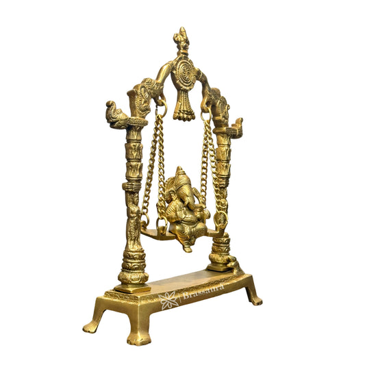 Brassaura™ Brass Ganesha Jhula Murti – Height 15.7 inches & Weight 2.5 kgs | Large Ganpati Statue for Pooja & Home Décor