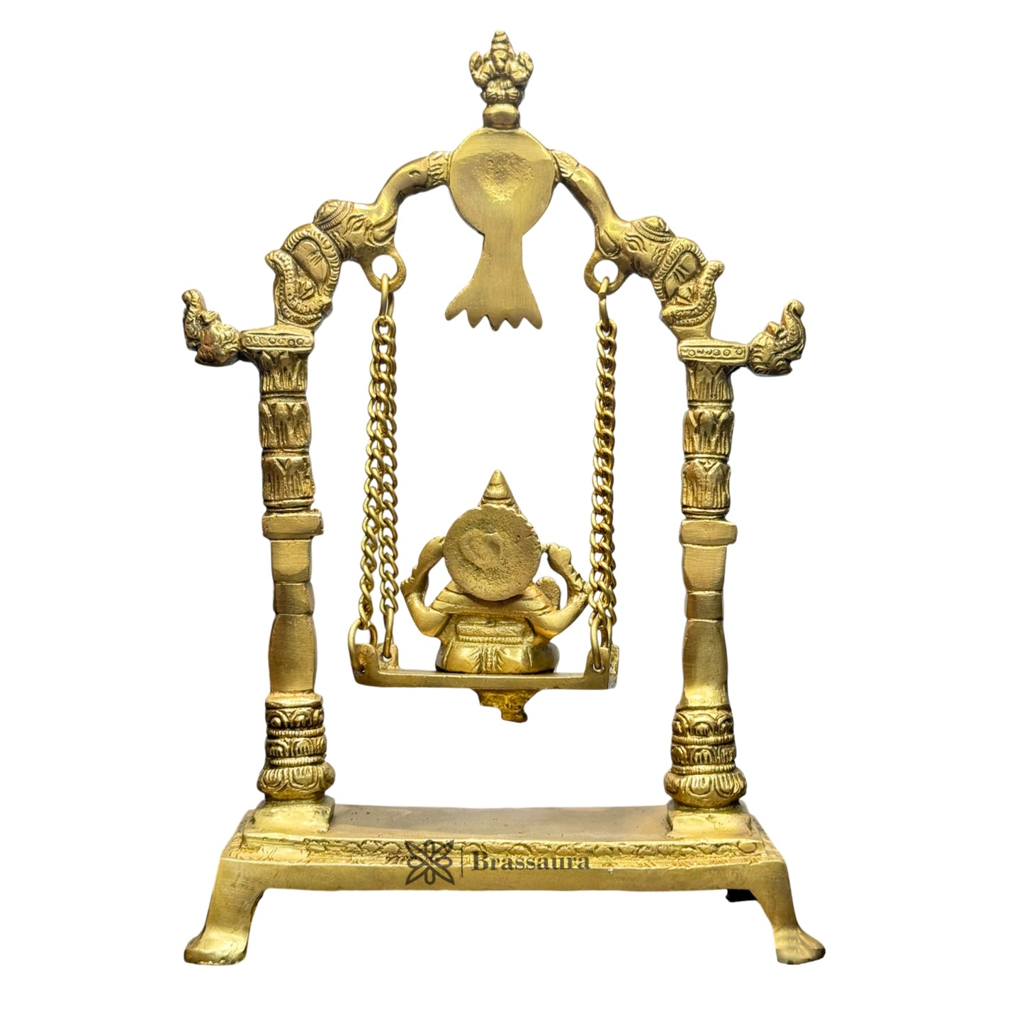 Brassaura™ Brass Ganesha Jhula Murti – Height 15.7 inches & Weight 2.5 kgs | Large Ganpati Statue for Pooja & Home Décor