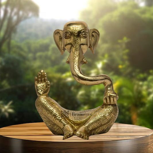 Brassaura™ Brass Ganesha Murti – Height 7.5 inches & Weight 1.28 kgs | Ganpati Idol for Pooja & Home Décor