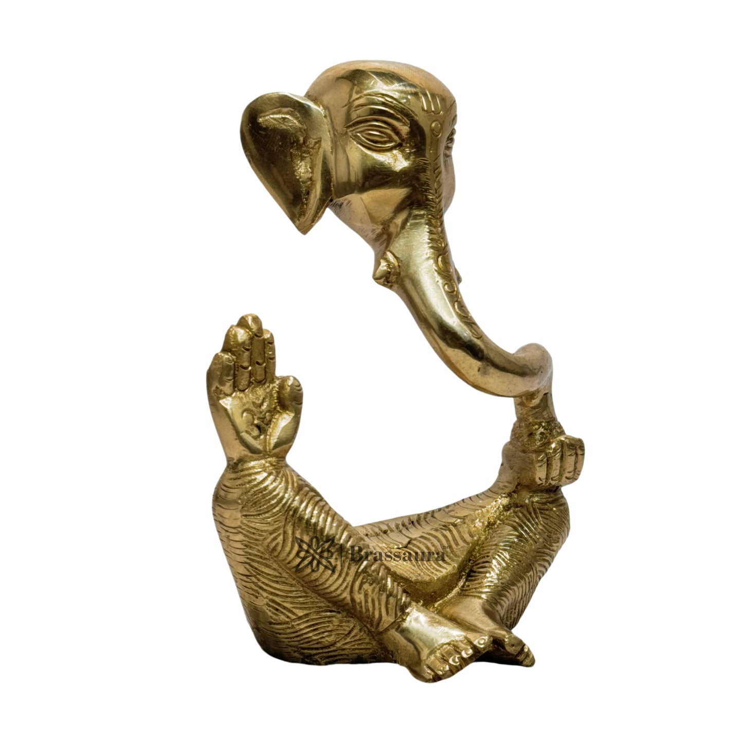 BrassAura Brass Ganesh Bhagwan Statue for Pooja 1.28 Kg Decorative Showpiece - 14.5 cm (Brass, Gold)