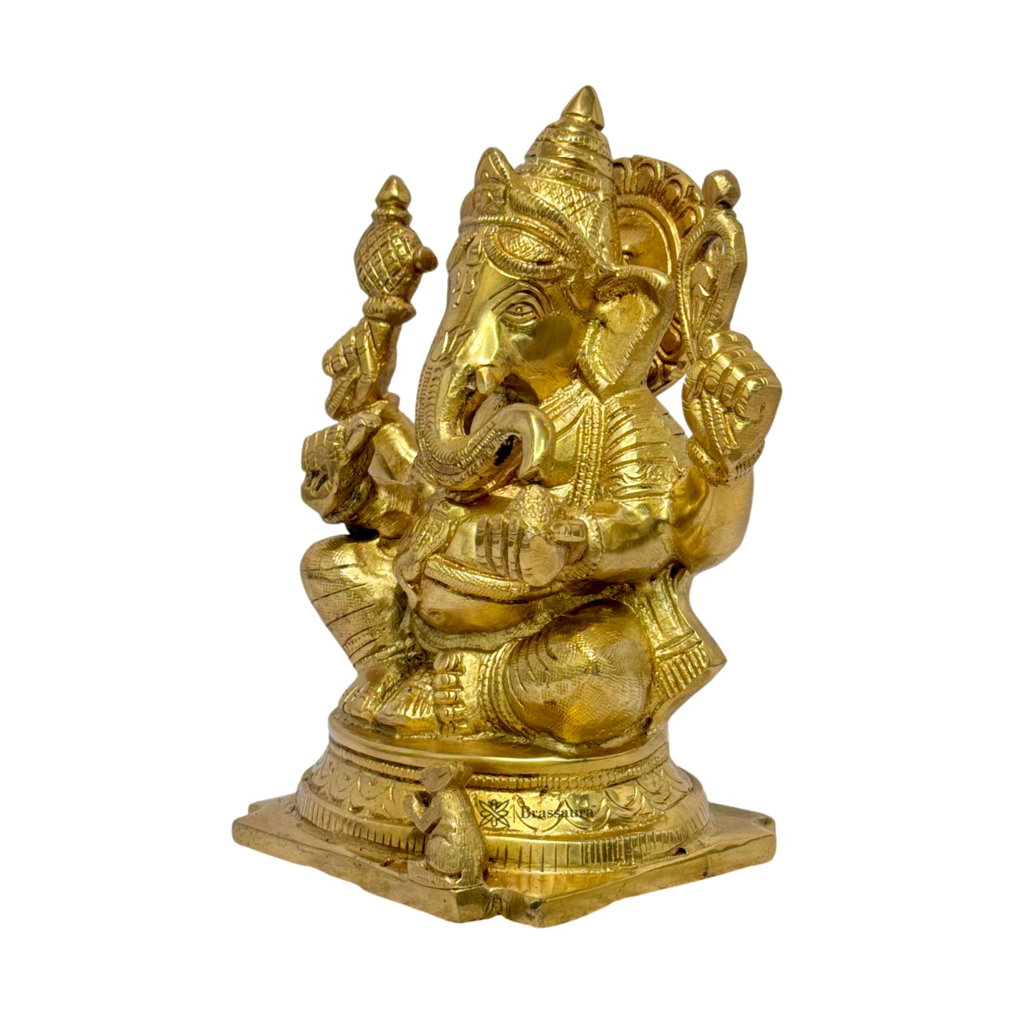 Brassaura™ Brass Golden Ganesha Murti – Height 9 inches & Weight 2.3 kgs | Ganpati Idol for Pooja & Home Décor