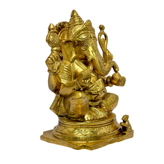 Brassaura™ Brass Golden Ganesha Murti – Height 9 inches & Weight 2.3 kgs | Ganpati Idol for Pooja & Home Décor