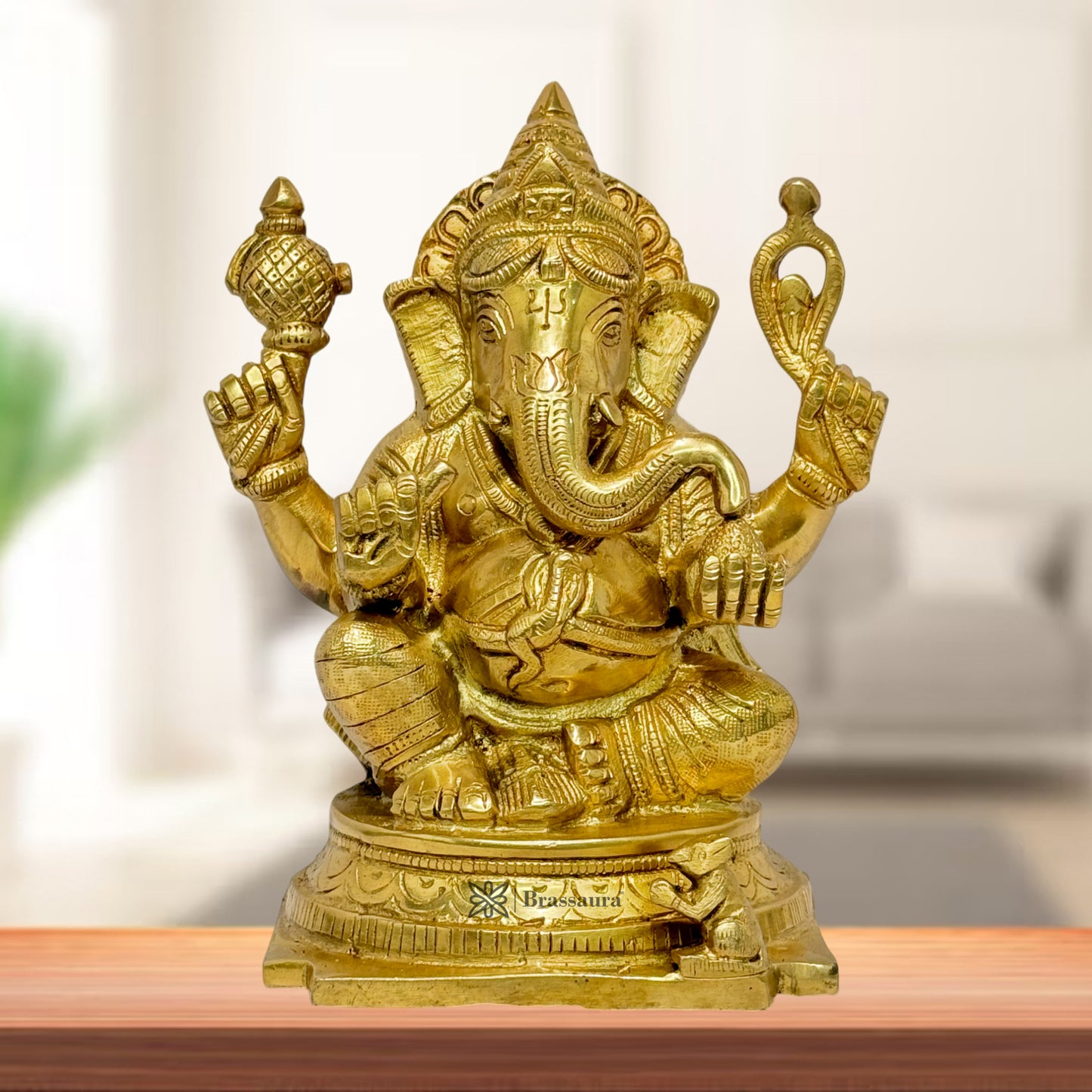 Brass Golden Sitting Ganesha Home and Decor Weight 2.3 Kg Height 23 cm