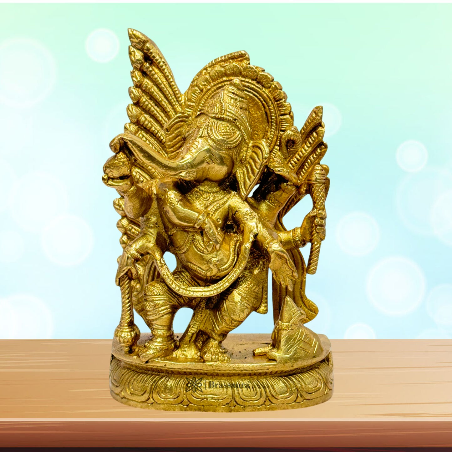 Brassaura™ Brass Small Thrones Ganesha Statue – Height 8 inches & Weight 1.9 kgs | Ganpati Murti for Pooja & Home Décor