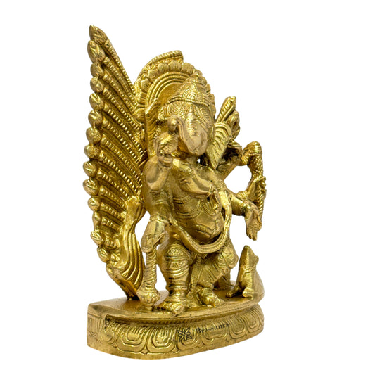 Brassaura™ Brass Small Thrones Ganesha Statue – Height 8 inches & Weight 1.9 kgs | Ganpati Murti for Pooja & Home Décor