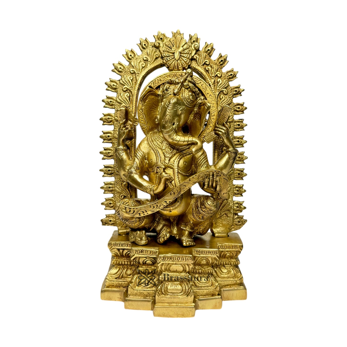 Brassaura™ Brass Ganesha Statue – Height 9.8 inches & Weight 2.73 kgs | Ganpati Murti for Home & Pooja Room