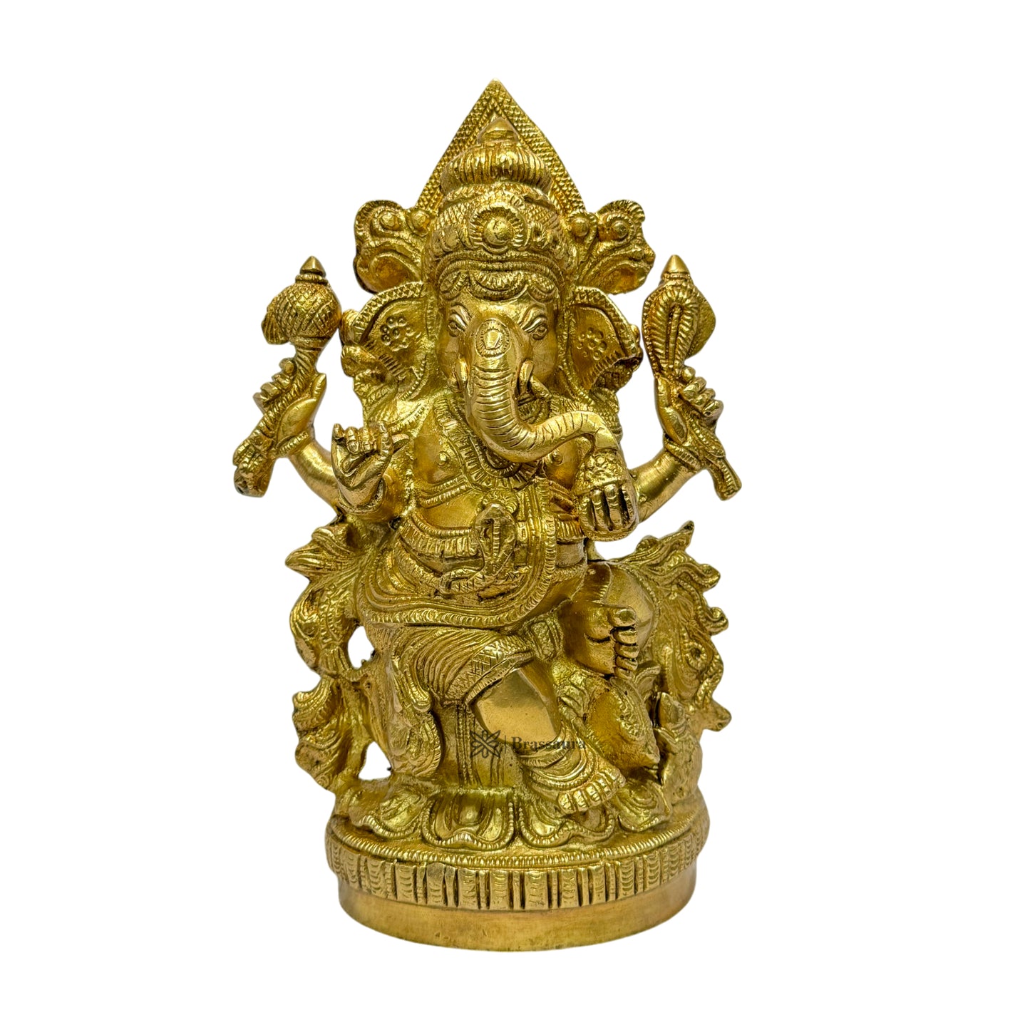 Brassaura™ Brass Ganesha Statue – Height 9.4 inches & Weight 3.17 kgs | Ganpati Murti for Home & Pooja Room