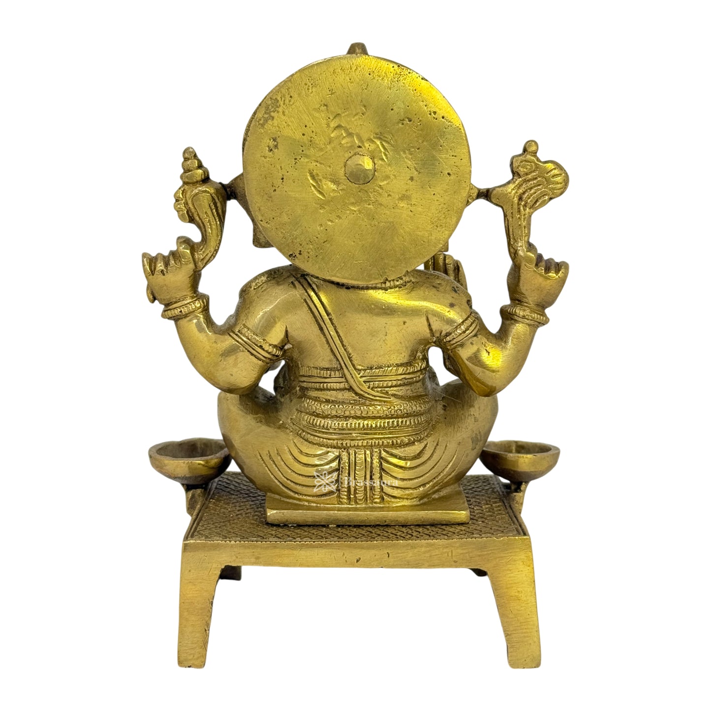 Brassaura™ Brass Ganesha Chowki Statue – Height 7.5 inches & Weight 2.35 kgs | Ganpati Diya Murti for Home & Pooja Room