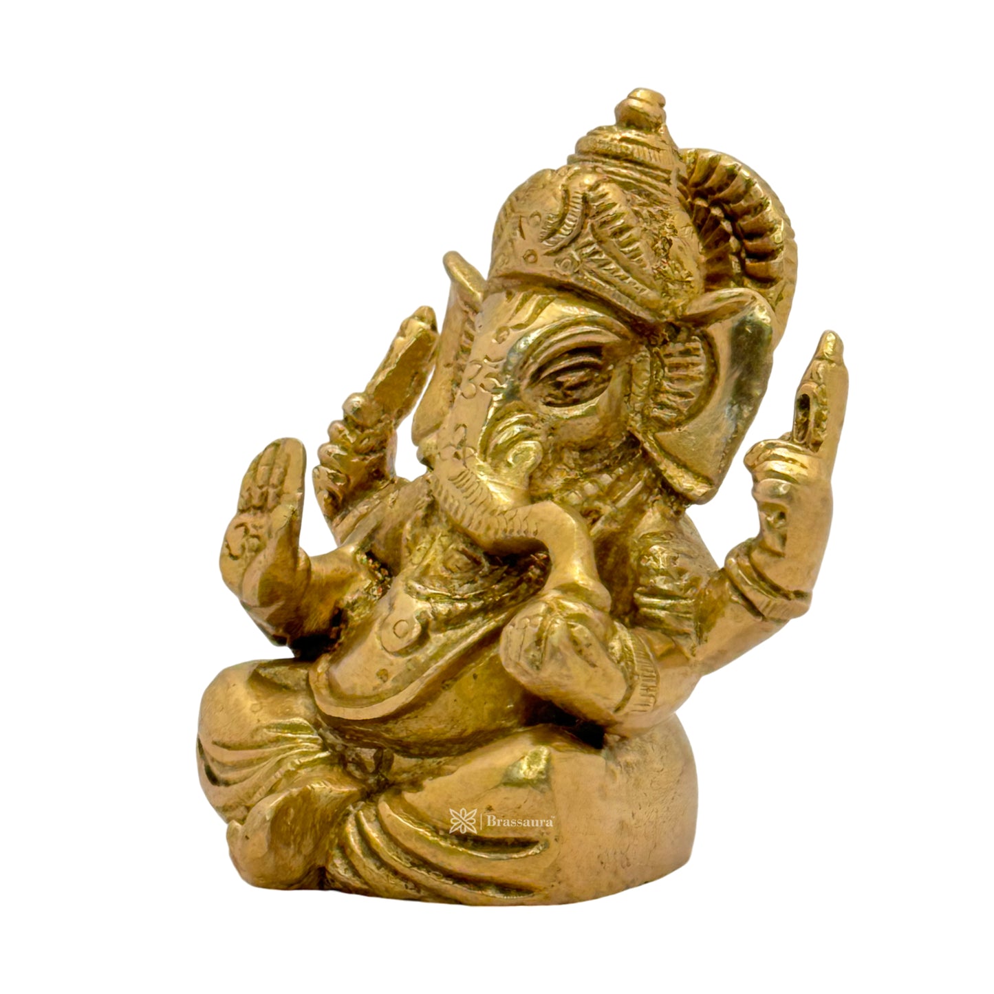 Brassaura™ Brass Golden Ganesha Statue – Height 3.5 inches & Weight 0.65 kgs | Ganpati Murti for Home & Pooja Room